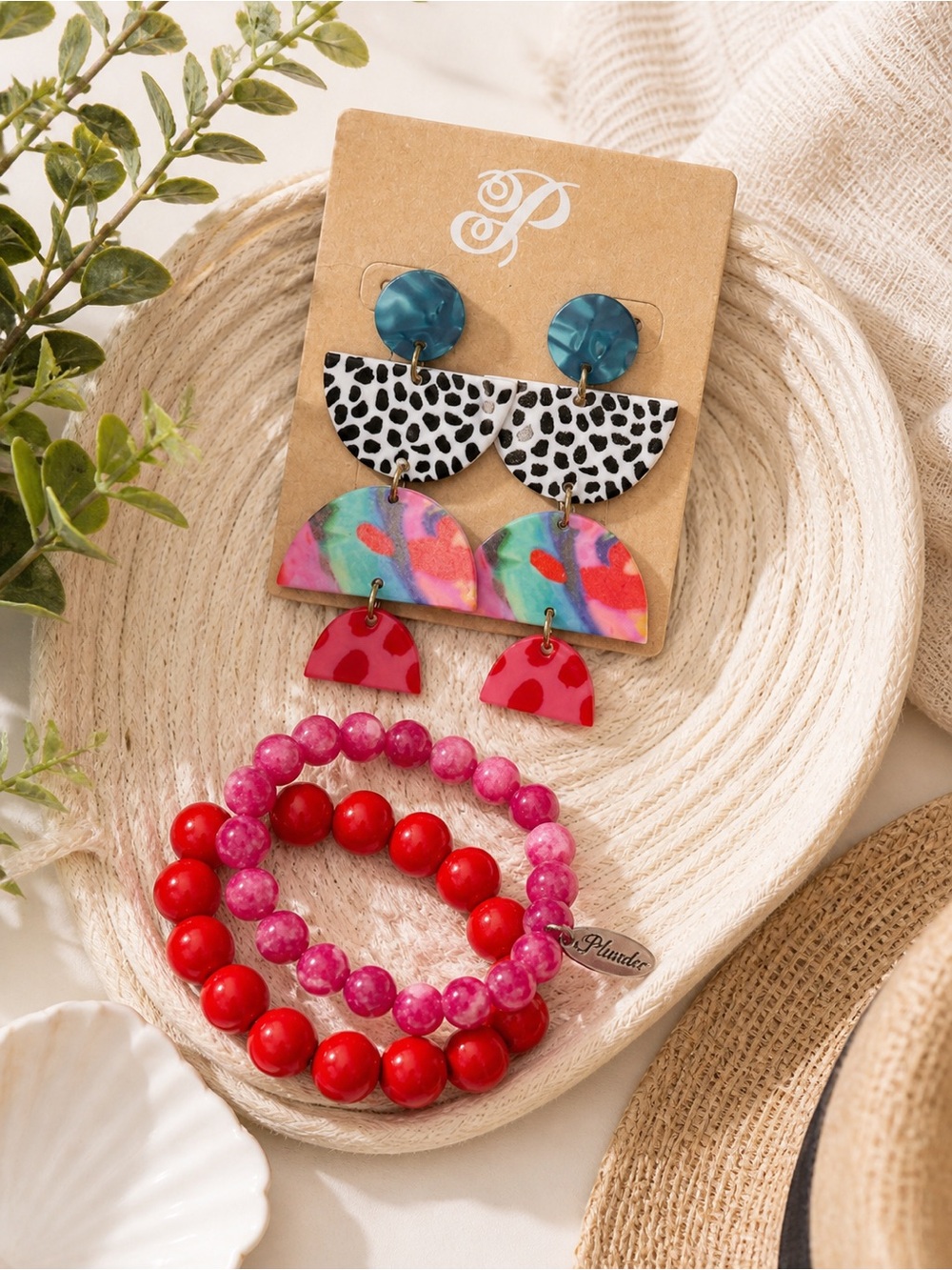 Plunder Colorful Acrylic Statement Earrings + Bracelets Set Boho Retro 80s NEW